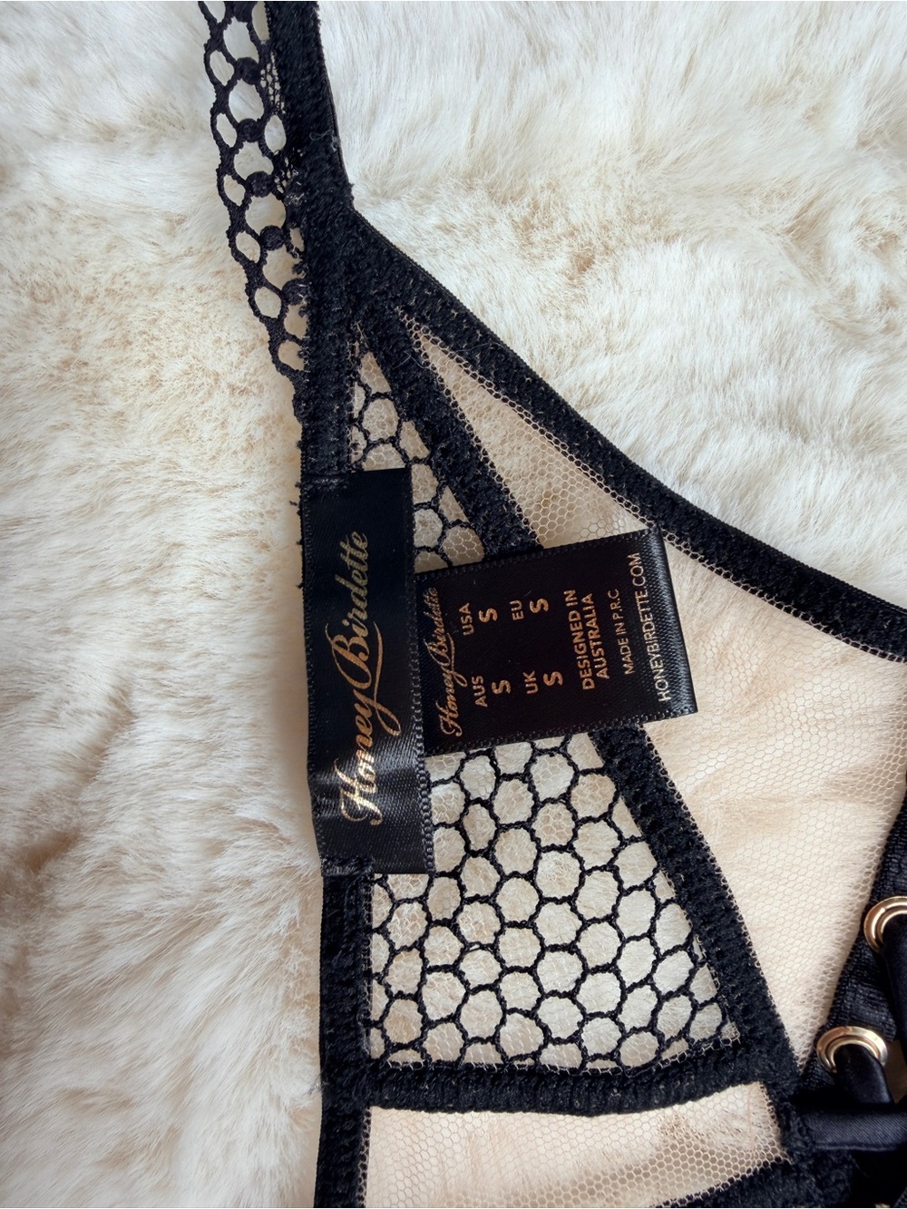 Honey Birdette Toni Black Lace-Up Mesh Thong - Picture 3 of 7